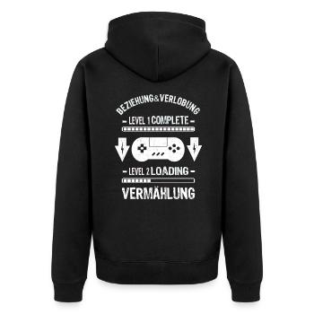 Level Ehemann Loading JGA Männer Computer Nerds - Unisex Premium Bio Zip Hoodie - Schwarz - Hinten - Nico (187cm)