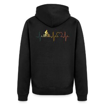 Mountainbike Herzschlag Retro Fahrrad Herz - Unisex Premium Bio Zip Hoodie - Schwarz - Hinten - Nico (187cm)