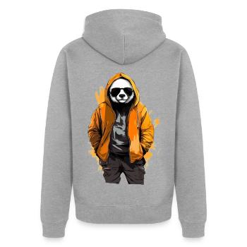 Panda großer Streetstyle | Panda-Liebhaber - Unisex Premium Bio Zip Hoodie - Grau meliert - Hinten - Nico (187cm)