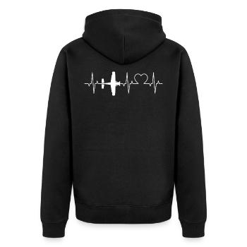 Flugzeug Herzschlag Pilot EKG Flieger - Unisex Premium Bio Zip Hoodie - Schwarz - Hinten - Nico (187cm)