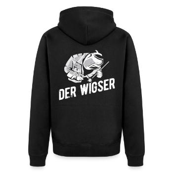 DER WIGSER Spruch für Schweißer Schweisser Schloss - Unisex Premium Bio Zip Hoodie - Schwarz - Hinten - Nico (187cm)