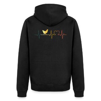 Huhn Herzschlag Hühner EKG Retro - Unisex Premium Bio Zip Hoodie - Schwarz - Hinten - Nico (187cm)