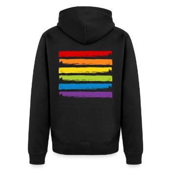 Regenbogen Farben LGBT LGBTQ Gay Pride CSD Symbol - Unisex Premium Bio Zip Hoodie - Schwarz - Hinten - Nico (187cm)