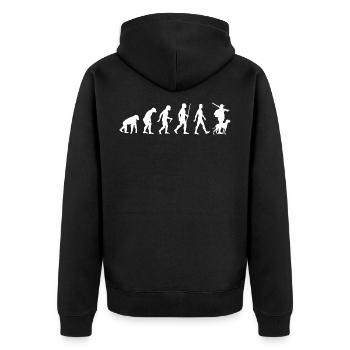 Evolution Jäger mit Hund Geschenk Geschenkidee - Unisex Premium Bio Zip Hoodie - Schwarz - Hinten - Nico (187cm)