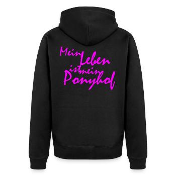 Mein Leben ist mein Ponyhof - Unisex Premium Bio Zip Hoodie - Schwarz - Hinten - Nico (187cm)