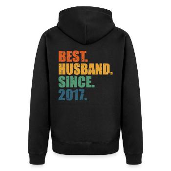 Best Husband Since 2017, 6 Years Anniversary Gift - Unisex Premium Organic Zip Hoodie - black - Back - Nico (187cm)