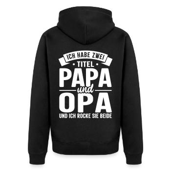 Ich habe zwei Titel Papa und Opa Vatertag - Unisex Premium Bio Zip Hoodie - Schwarz - Hinten - Nico (187cm)