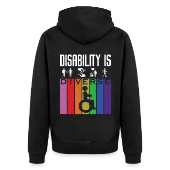 DISABILITY IS DIVERSE - Unisex Premium Organic Zip Hoodie - black - Back - Nico (187cm)