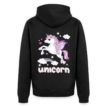 Unicorn - Unisex Premium Bio Zip Hoodie - Schwarz - Hinten - Nico (187cm)