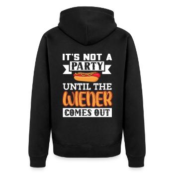 IT S NOT A PARTY UNTIL THE WIENER COMES OUT - Unisex Premium Organic Zip Hoodie - black - Back - Nico (187cm)