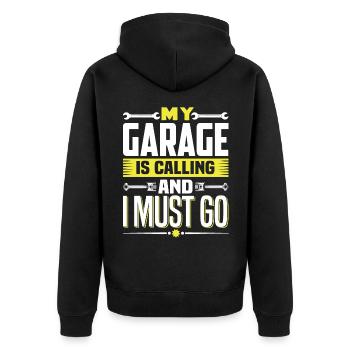 MY GARAGE IS CALLING AND I MUST GO - Unisex Premium Organic Zip Hoodie - black - Back - Nico (187cm)