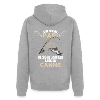 Papi canne à pêche - Veste à capuche bio Premium Unisexe - gris chiné - Dos - Nico (187cm)