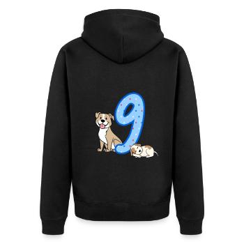 9. Geburtstag Junge Hunde Outfit 9 Jahre Alt - Unisex Premium Bio Zip Hoodie - Schwarz - Hinten - Nico (187cm)