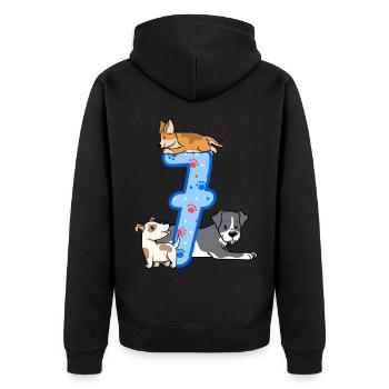 7. Geburtstag Junge Hunde Outfit 7 Jahre Alt - Unisex Premium Bio Zip Hoodie - Schwarz - Hinten - Nico (187cm)