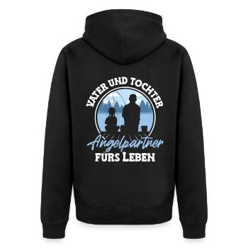 Vater Tochter Angelpartner fürs Leben Vatertag - Unisex Premium Bio Zip Hoodie - Schwarz - Hinten - Nico (187cm)