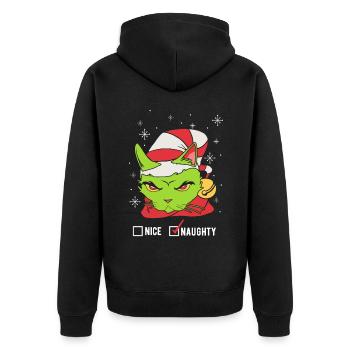 Cheeky evil green Christmas cat Christmas - Unisex Premium Organic Zip Hoodie - black - Back - Nico (187cm)