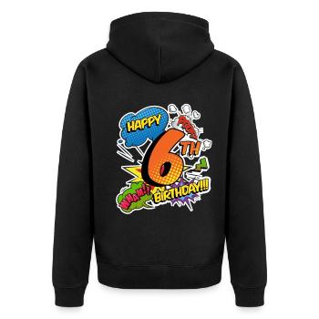 6. Geburtstag Junge Comic-Stil Superhelden - Unisex Premium Bio Zip Hoodie - Schwarz - Hinten - Nico (187cm)