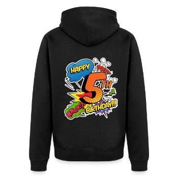 5. Geburtstag Junge Comic-Stil Superhelden - Unisex Premium Bio Zip Hoodie - Schwarz - Hinten - Nico (187cm)