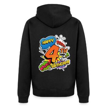 4. Geburtstag Junge Comic-Stil Superhelden - Unisex Premium Bio Zip Hoodie - Schwarz - Hinten - Nico (187cm)