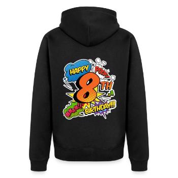 8. Geburtstag Junge Comic-Stil Superhelden - Unisex Premium Bio Zip Hoodie - Schwarz - Hinten - Nico (187cm)