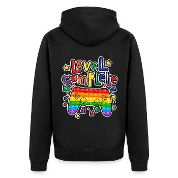 Geburtstag Junge Level Complete pop it gamer - Unisex Premium Bio Zip Hoodie - Schwarz - Hinten - Nico (187cm)
