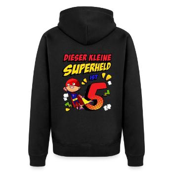 5. Geburtstag Junge Comic-Stil Kleine Superheld - Unisex Premium Bio Zip Hoodie - Schwarz - Hinten - Nico (187cm)