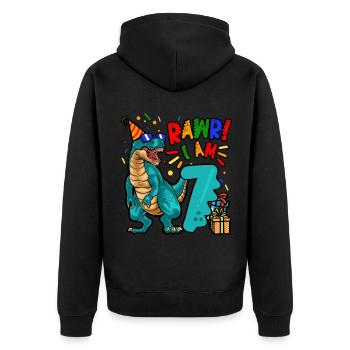 7th Birthday Dinosaur RAWR 7 Young Dino - Unisex Premium Organic Zip Hoodie - black - Back - Nico (187cm)