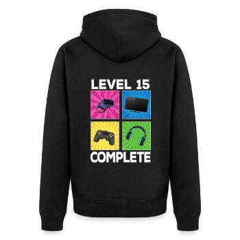 Level 15 complete 2007 Game 15th Birthday - Unisex Premium Organic Zip Hoodie - black - Back - Nico (187cm)