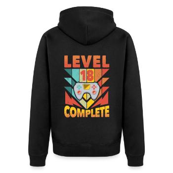 Level 18 Complete 2004 Game 18. Geburtstag - Unisex Premium Bio Zip Hoodie - Schwarz - Hinten - Nico (187cm)