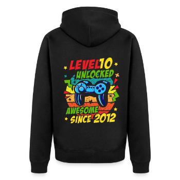 Niveau 10 Jeu débloqué 2012 10e anniversaire - Veste à capuche bio Premium Unisexe - noir - Dos - Nico (187cm)