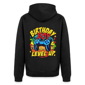 Geburtstag Junge Zeit zum Aufleveln Level Up gamer - Unisex Premium Bio Zip Hoodie - Schwarz - Hinten - Nico (187cm)