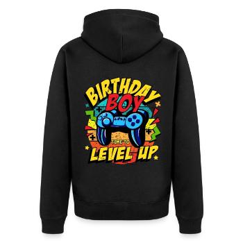 Geburtstag Junge Zeit zum Aufleveln Level Up gamer - Unisex Premium Bio Zip Hoodie - Schwarz - Hinten - Nico (187cm)