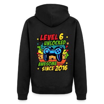 Level 6 Freigeschaltet 2016 Game 6. Geburtstag - Unisex Premium Bio Zip Hoodie - Schwarz - Hinten - Nico (187cm)