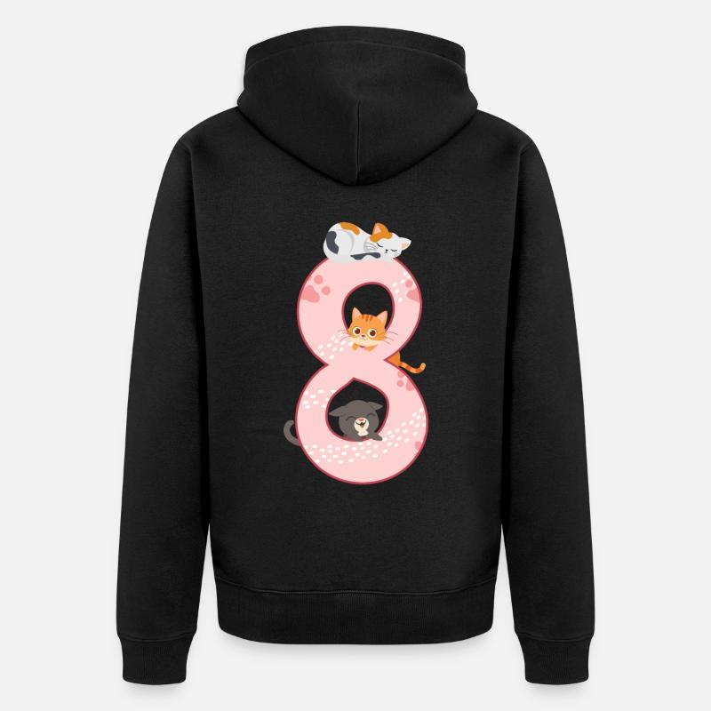 8ème anniversaire Fille Chat - Veste à capuche bio Premium Unisexe - noir