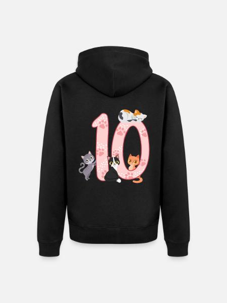 10ème anniversaire Fille Chat - Veste à capuche bio Premium Unisexe - noir