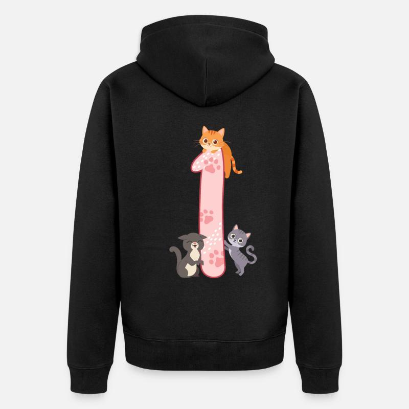 1er anniversaire Fille Chat - Veste à capuche bio Premium Unisexe - noir