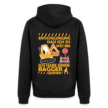 Ich habe einen Bagger gesehen Kinder Baustelle - Unisex Premium Bio Zip Hoodie - Schwarz - Hinten - Nico (187cm)