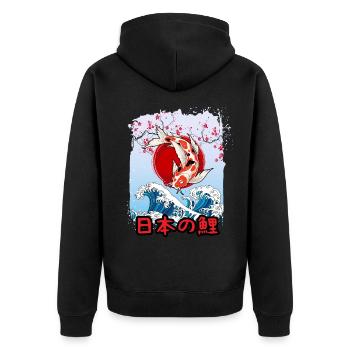 Japanischer Koi Karpfen angler - Unisex Premium Bio Zip Hoodie - Schwarz - Hinten - Nico (187cm)