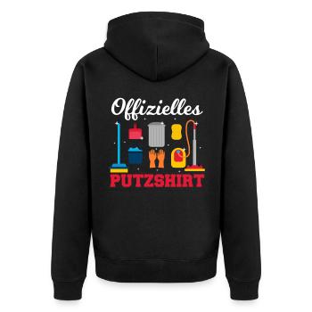 Offizielles Putzshirt Sauber machen aufräumen - Unisex Premium Bio Zip Hoodie - Schwarz - Hinten - Nico (187cm)