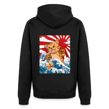 Japanischer Kaiju Katze Anime Manga - Unisex Premium Bio Zip Hoodie - Schwarz - Hinten - Nico (187cm)