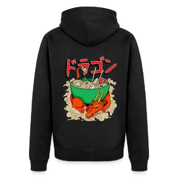 Japanischer Drache mit Ramen Anime Japan - Unisex Premium Bio Zip Hoodie - Schwarz - Hinten - Nico (187cm)