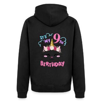 9ème anniversaire Fille Tenue Licorne Chat - Veste à capuche bio Premium Unisexe - noir - Dos - Nico (187cm)