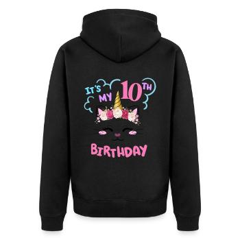 10. Geburtstag Mädchen Outfit Einhorn Katze - Unisex Premium Bio Zip Hoodie - Schwarz - Hinten - Nico (187cm)