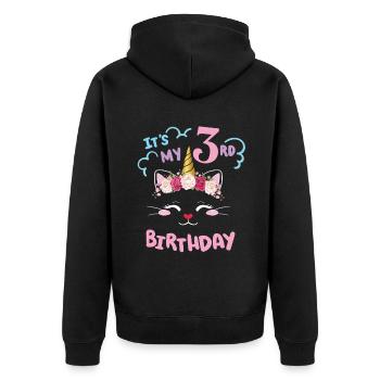 3. Geburtstag Mädchen Outfit Einhorn Katze - Unisex Premium Bio Zip Hoodie - Schwarz - Hinten - Nico (187cm)