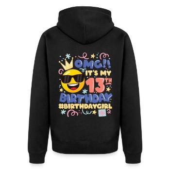 Omg! c’est mon émoticône de fille de 13e anniversaire - Veste à capuche bio Premium Unisexe - noir - Dos - Nico (187cm)