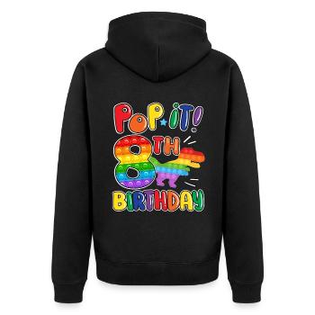 Pop It Dinosaur Happy 8th Dino Birthday - Unisex Premium Organic Zip Hoodie - black - Back - Nico (187cm)