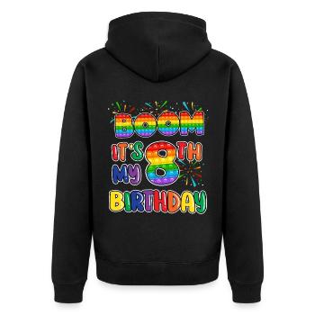 Boom C’est mon 8e anniversaire Huit - Veste à capuche bio Premium Unisexe - noir - Dos - Nico (187cm)