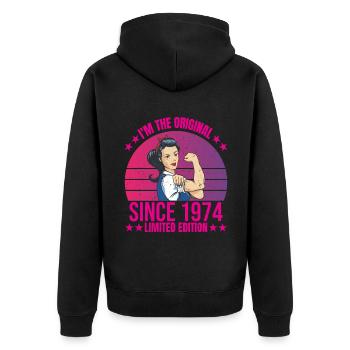 Ich Bin Das Original Seit 1974 Limited Edition - Unisex Premium Bio Zip Hoodie - Schwarz - Hinten - Nico (187cm)