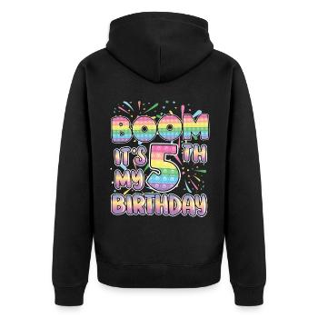 Boom C’est mon 5ème anniversaire Numéro Popper Pop It - Veste à capuche bio Premium Unisexe - noir - Dos - Nico (187cm)