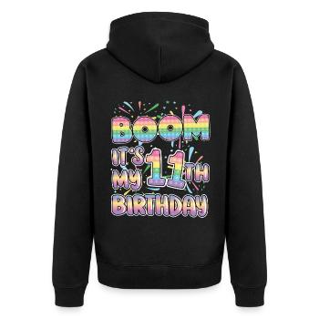 Boom C’est mon 11e anniversaire Numéro Popper Pop It - Veste à capuche bio Premium Unisexe - noir - Dos - Nico (187cm)
